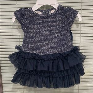 FIRST IMPRESSIONS NAVY BLUE RUFFLE DRESS WITH MATCHING DIAPER COVER SIZE 3-6 MON